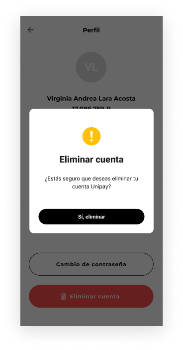 Confirmación de eliminación de cuenta
